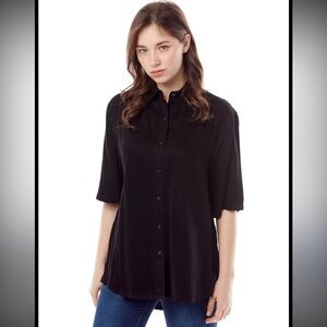 Tianello S. S. Camp Shirt Tunic Top Women’s Black Size 1X Tencel Blend
